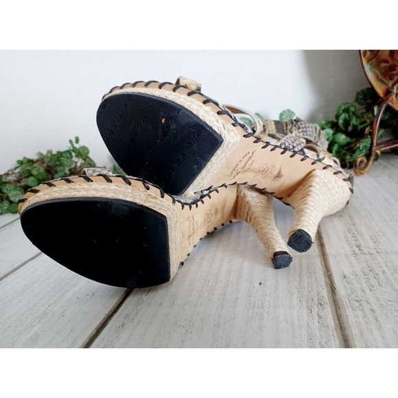 Via Spiga Crisscross Ankle Strap Leather Snake Embossed Jute Platform Sandal - Picture 4 of 16